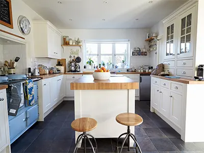 Kitchen with wood countertops