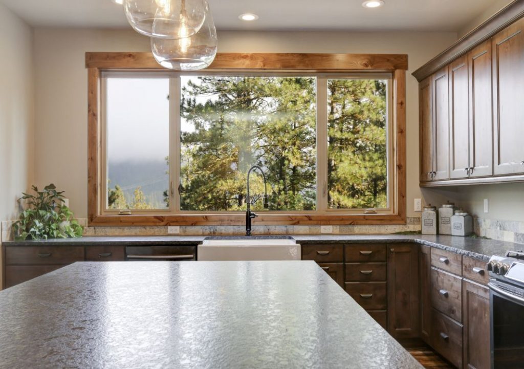 Kitchen with picture windows