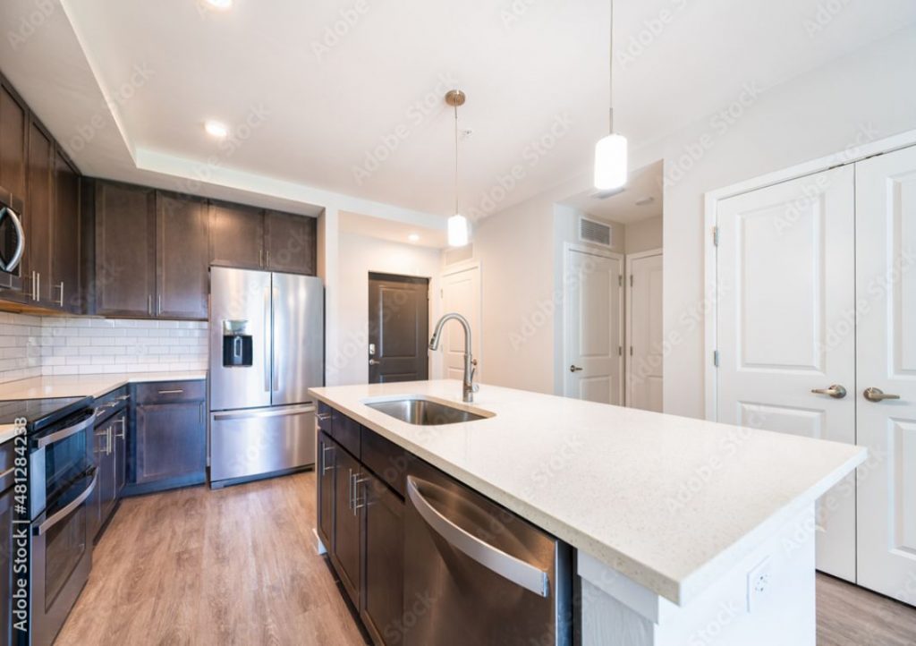 Two pendant lights over kitchen island