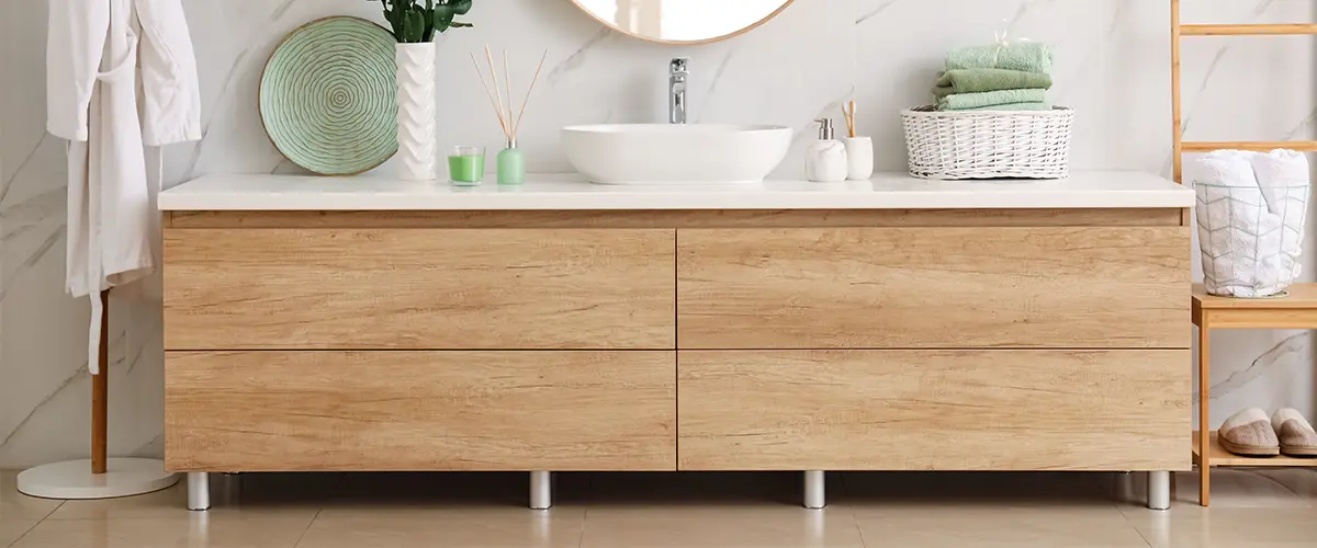 Large wood vanity with no hardware
