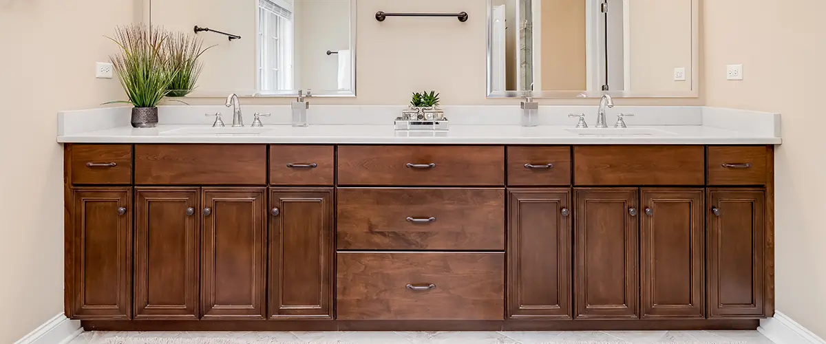 A hardwood double vanity