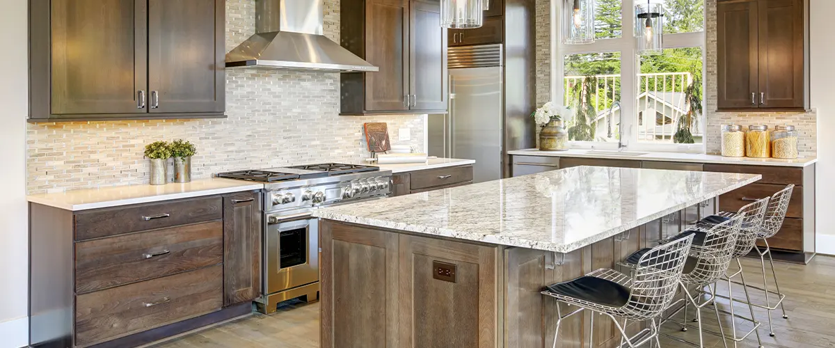 kitchen with wood cabinets and island