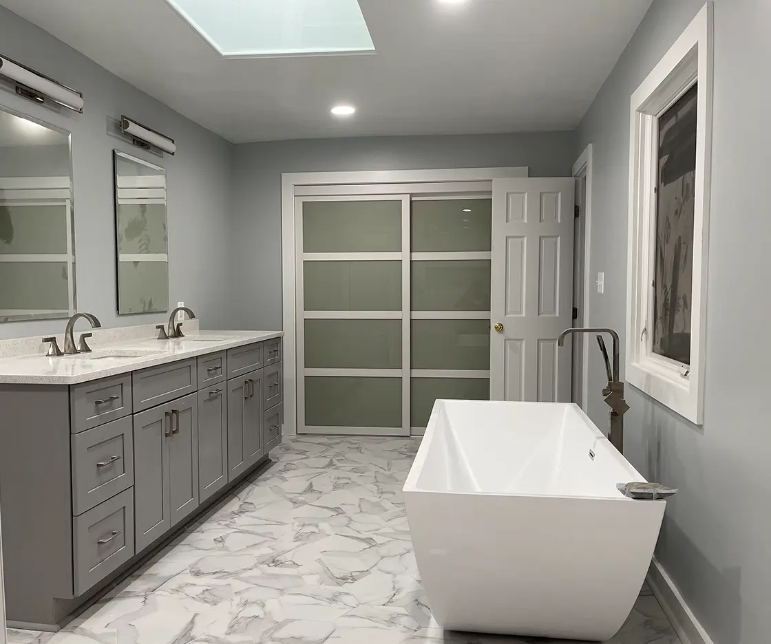 Elegant gray and white bathroom remodel