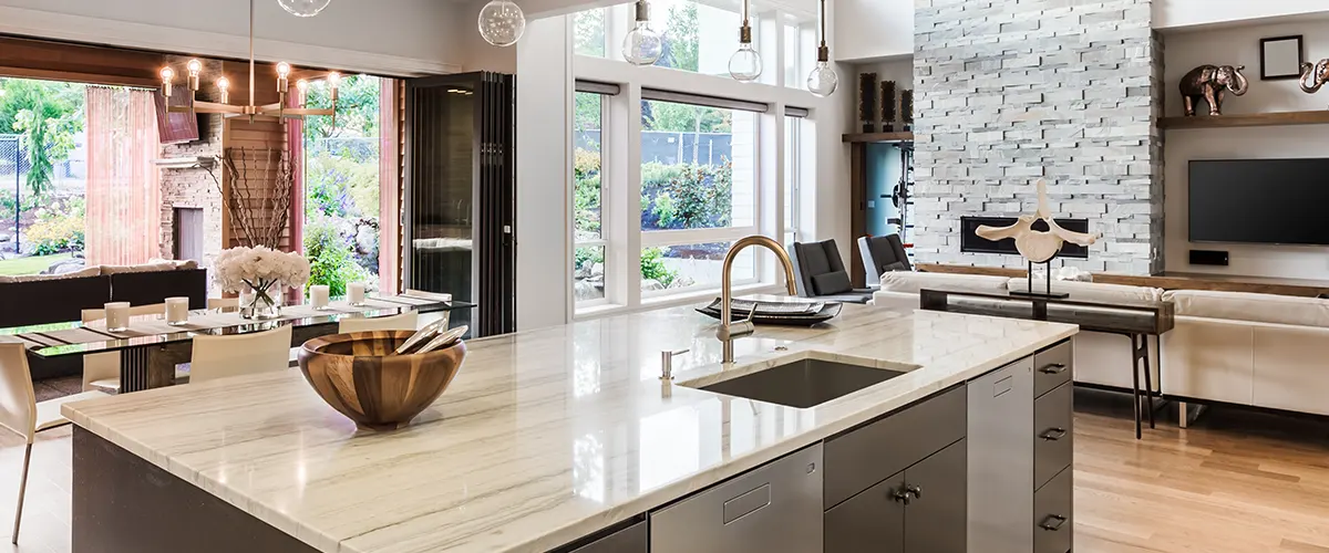 kitchen countertops in open space kitchen