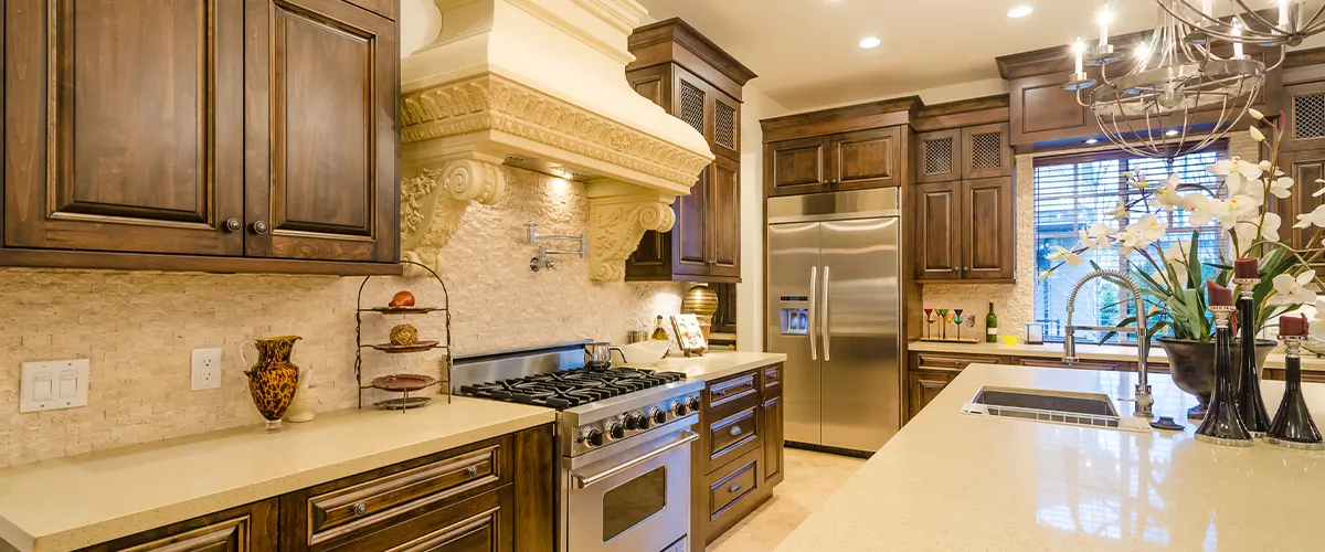 luxurious rustic kitchen cabinets with marble countertops