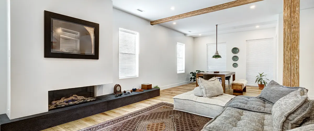 modern living room in remodeled basemen