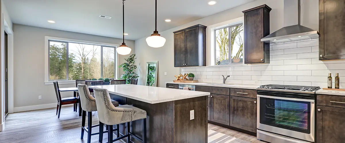 kitchen with wooden cabinets and small island