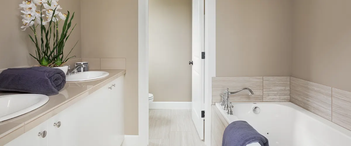 white bathroom with tub