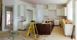 Kitchen remodeling steps with cabinets in progress
