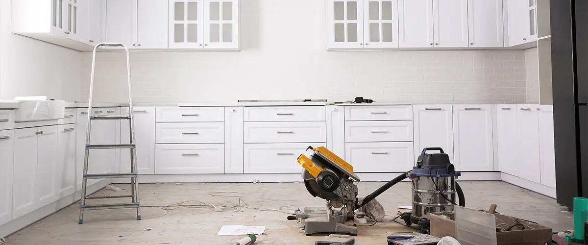 Kitchen remodeling tools in an almost finished room