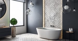 Bathroom flooring options with tile floor that goes up to the wall