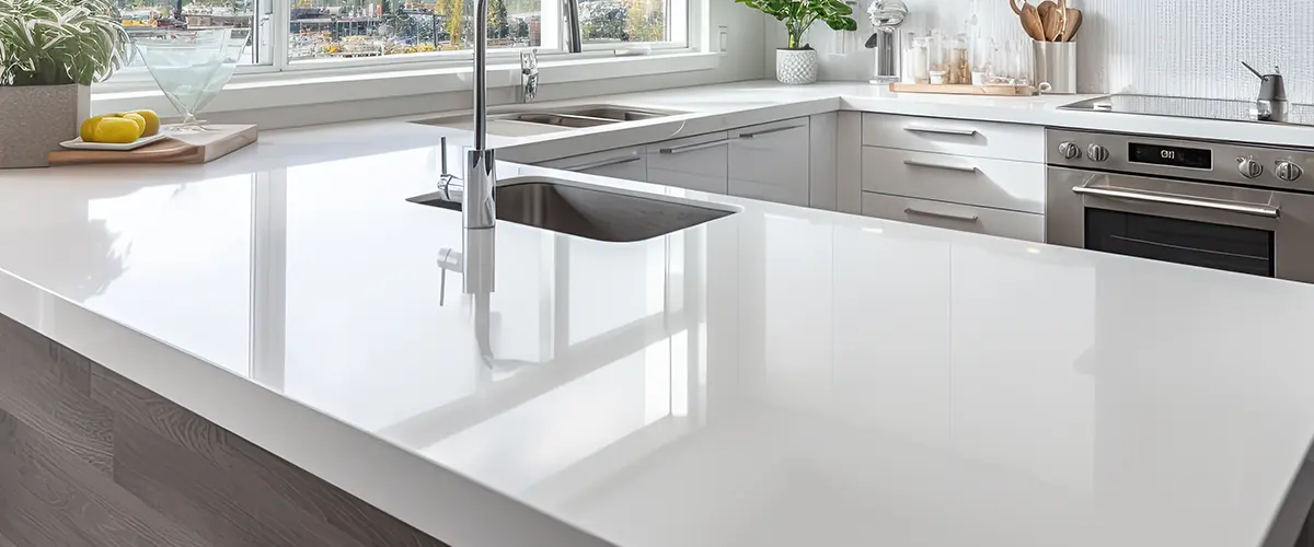 kitchen countertop with white quartz