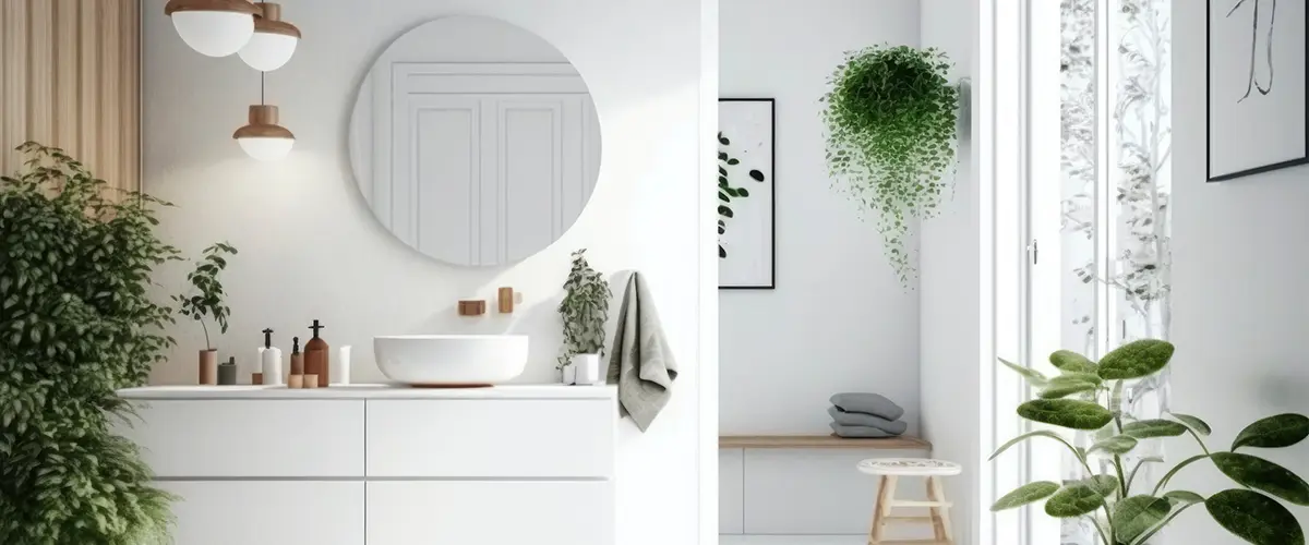 Open Concept Bathroom with white vanity and plants vs Traditional Layout with minimal decor