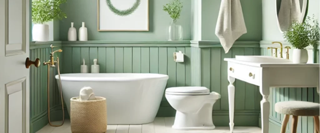 Bathroom with green wainscoting