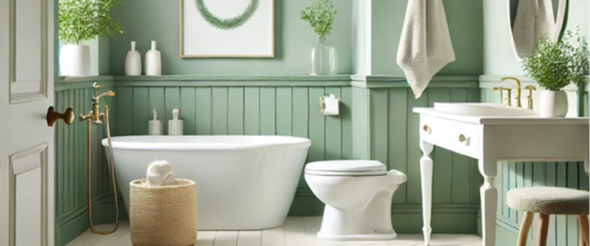Bathroom with green wainscoting